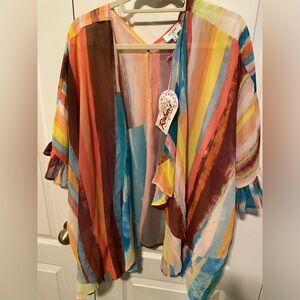 Umgee NWT Boutique Colorful Kimono Ruffle Bell Sleeve Sz M